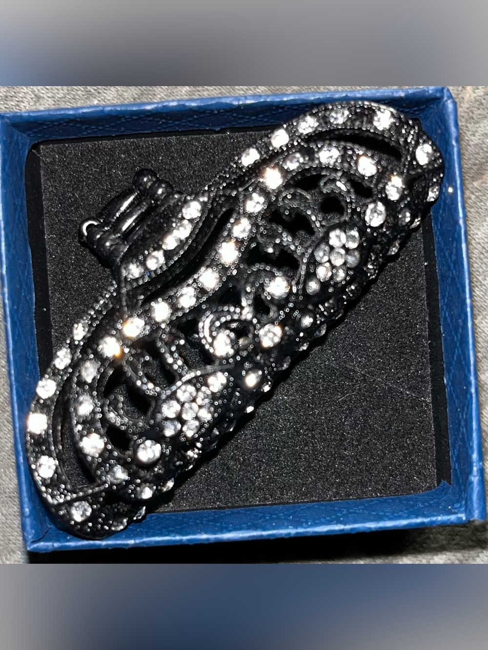 Black Crystal Filigree Adjustable Ring